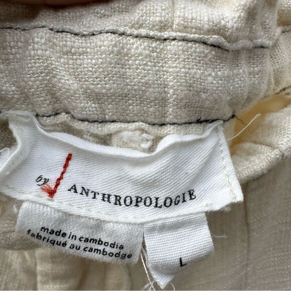 ANTHROPOLOGIE Linen Shorts Women Large Belted Relaxed Neutral Beach Resort - Picture 9 of 10